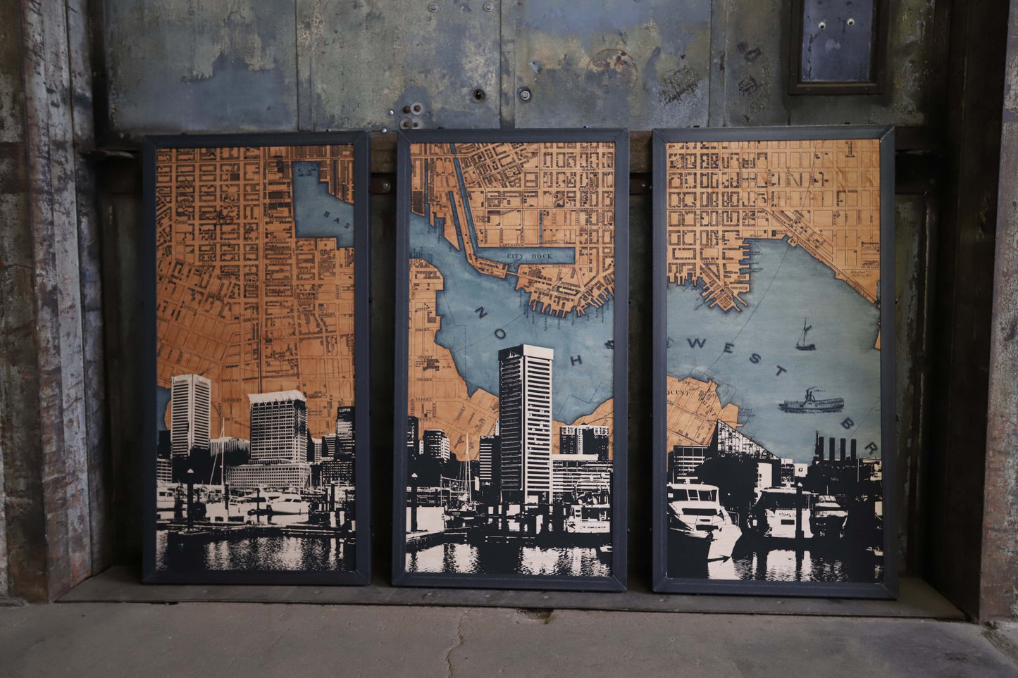 Baltimore City Map Triptych 24x48