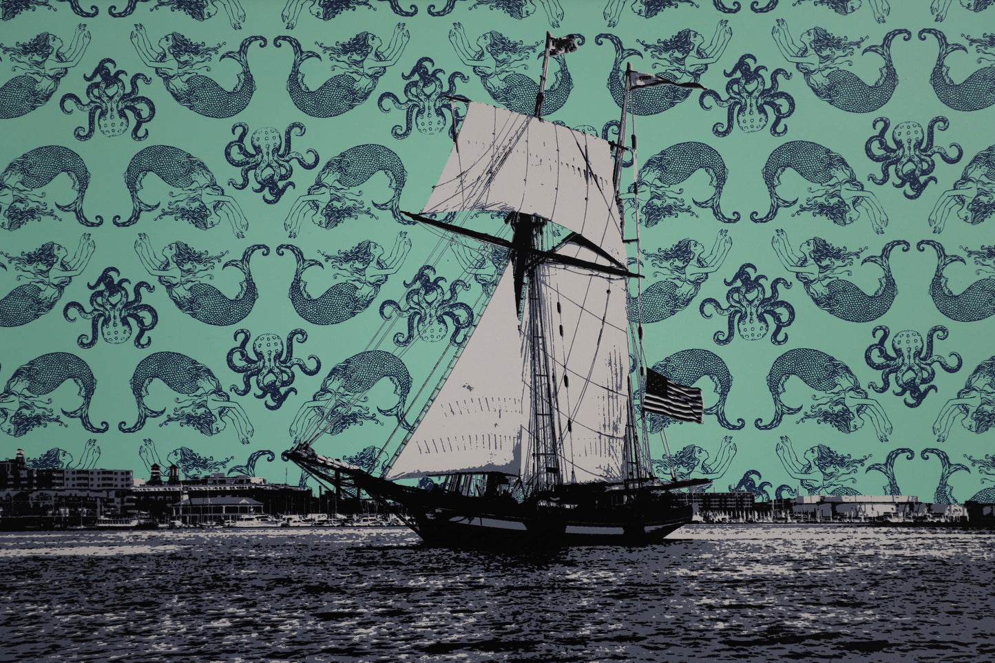 Pride of Baltimore with Mermaid Pattern 15x30