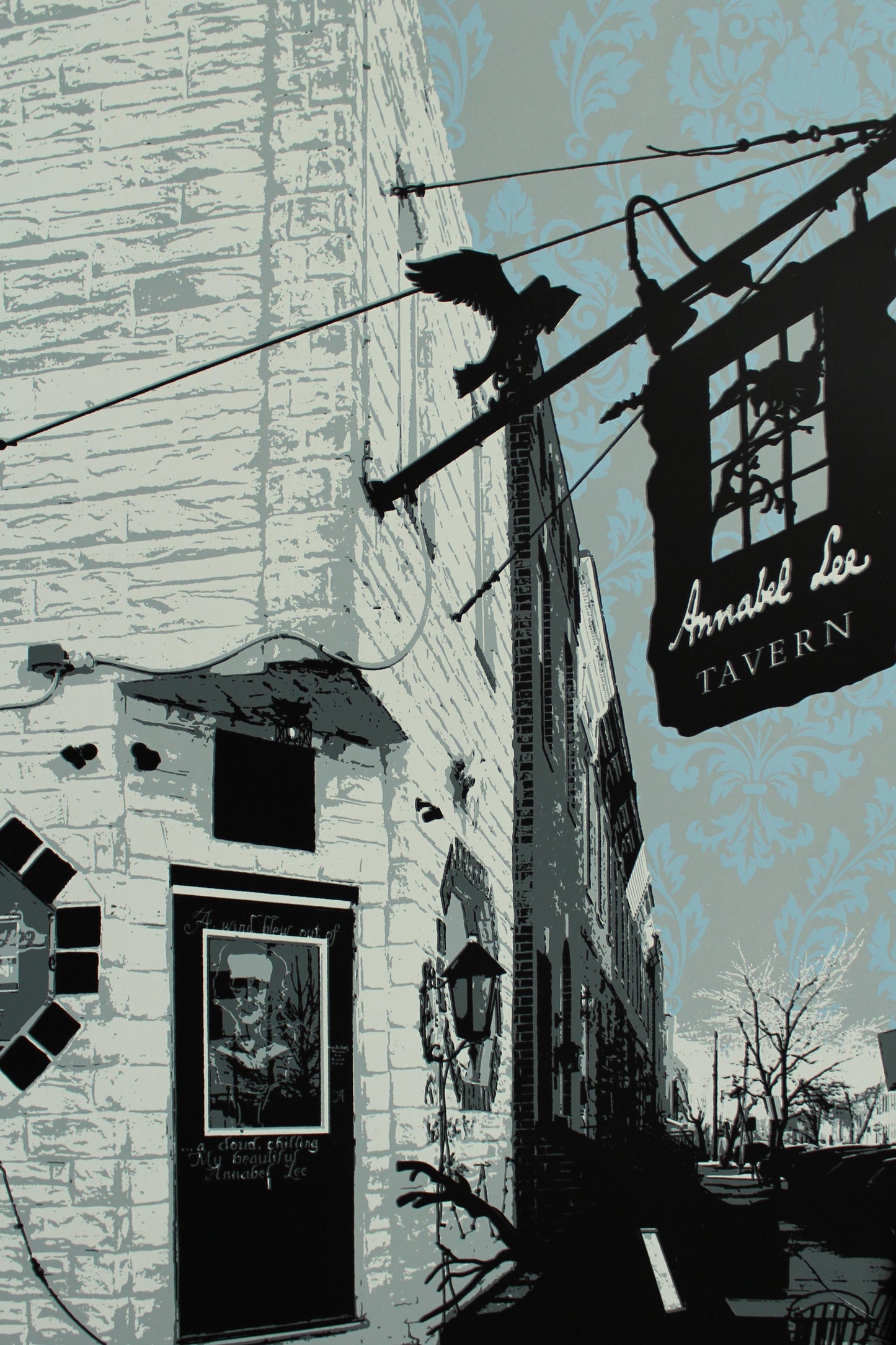 Annabel Lee Tavern Blue Damask, Baltimore MD 15x30