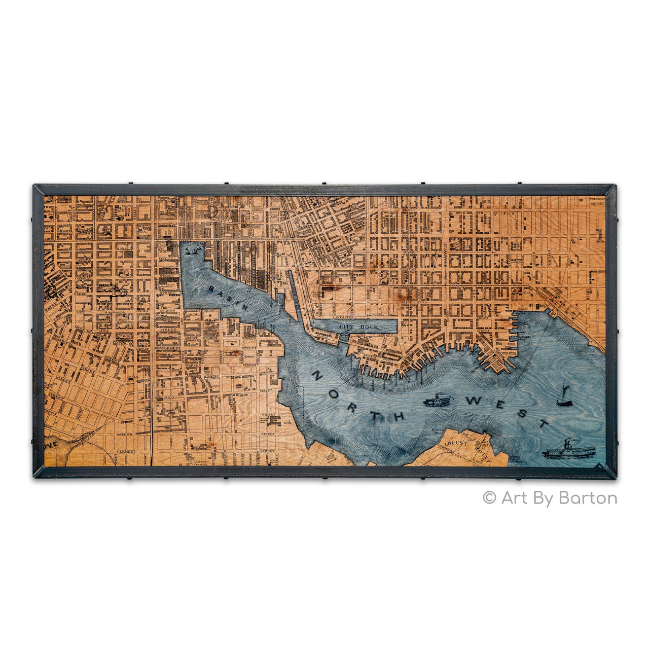 1850s Baltimore map on wood 2 color