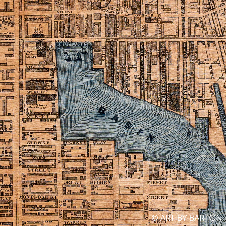 1850s Baltimore map on wood 2 color