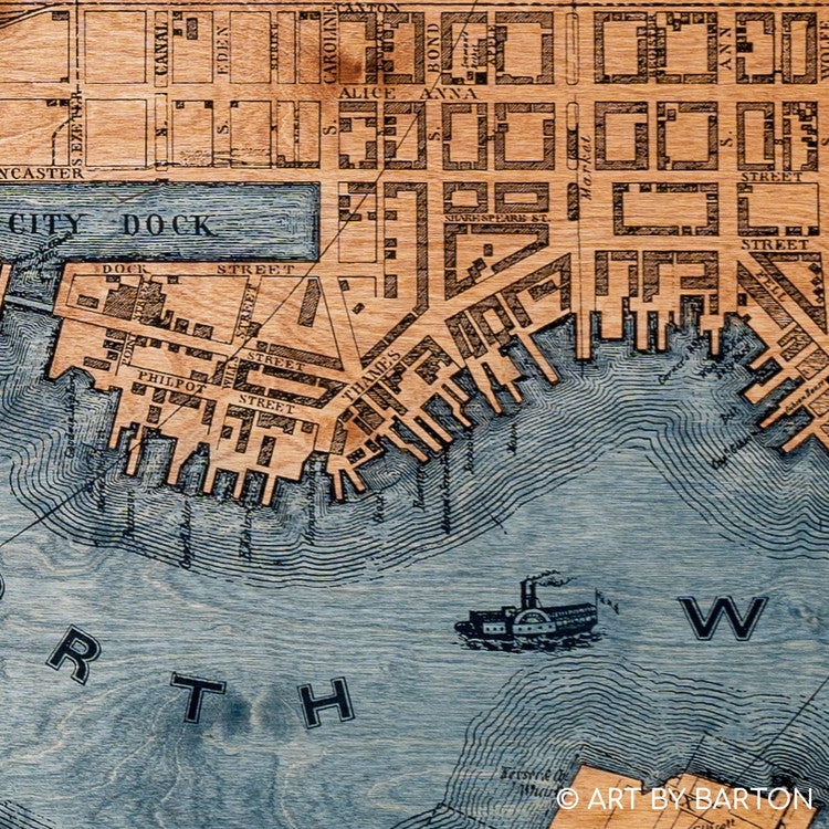 1850s Baltimore map on wood 2 color
