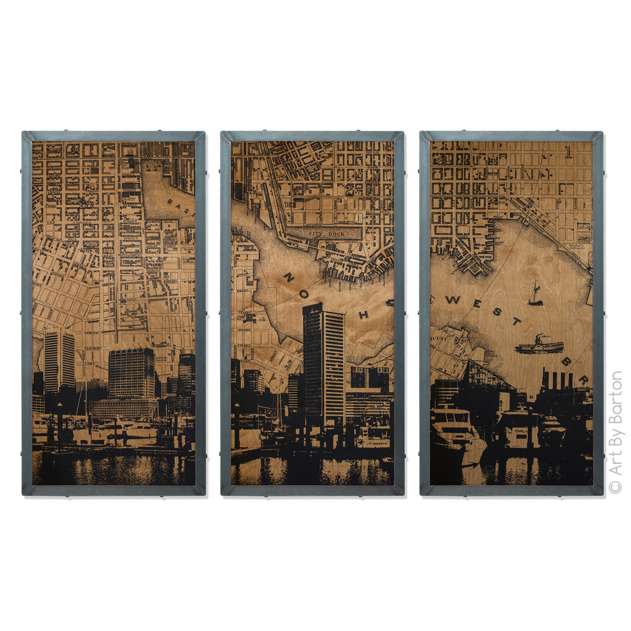 Baltimore City Map Triptych 24x48