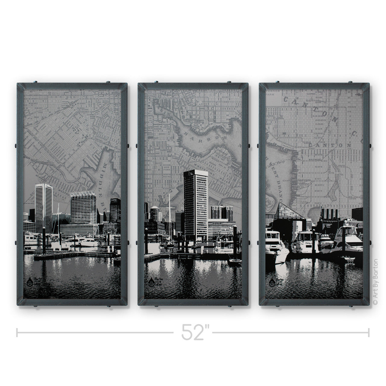 Baltimore Skyline Map Triptych