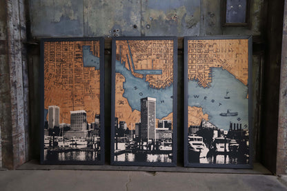 Baltimore City Map Triptych 24x48