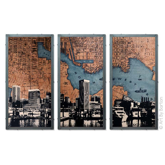 Baltimore City Map Triptych 24x48