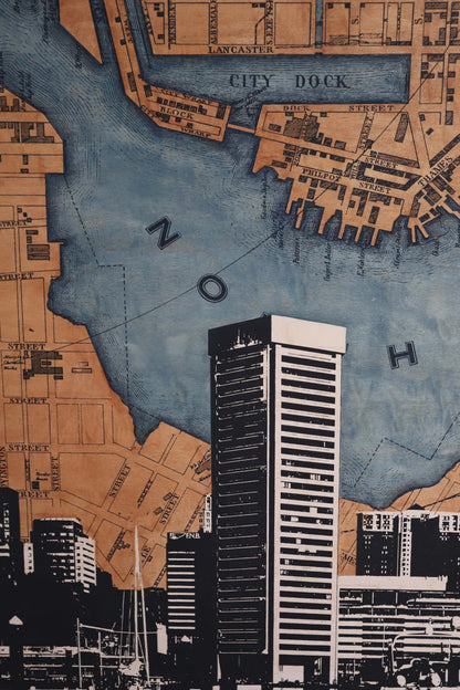 Baltimore City Map Triptych 24x48