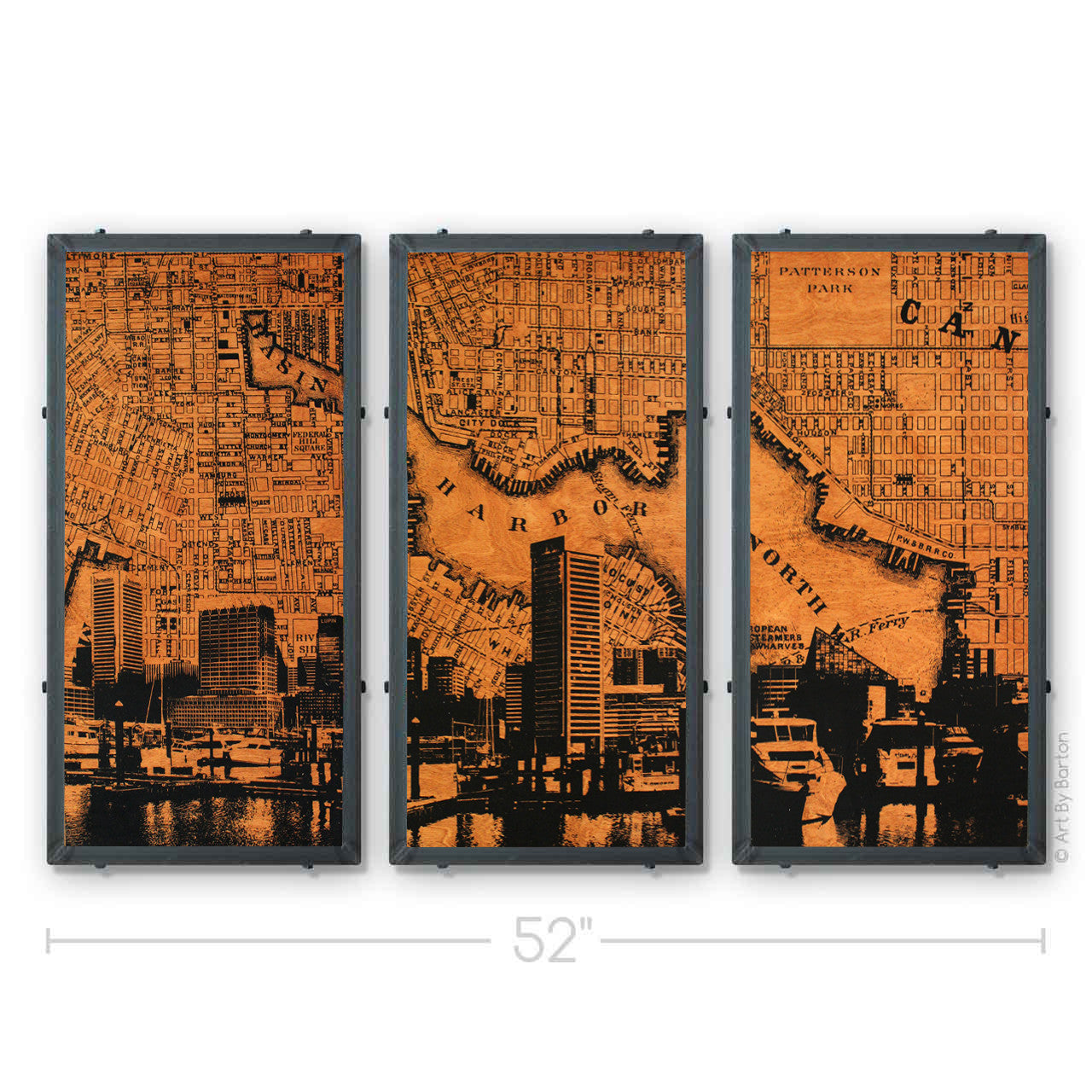 Baltimore City Map Triptych 15x30 ea. – Art by Barton