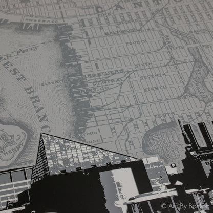 Baltimore Skyline Map Triptych