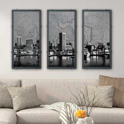 Baltimore Skyline Map Triptych