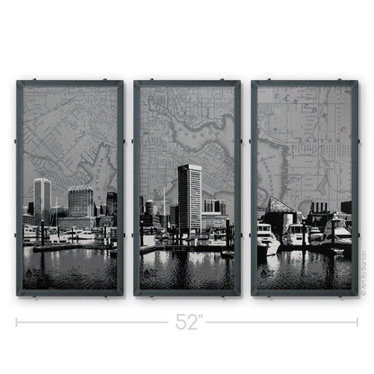 Baltimore Skyline Map Triptych