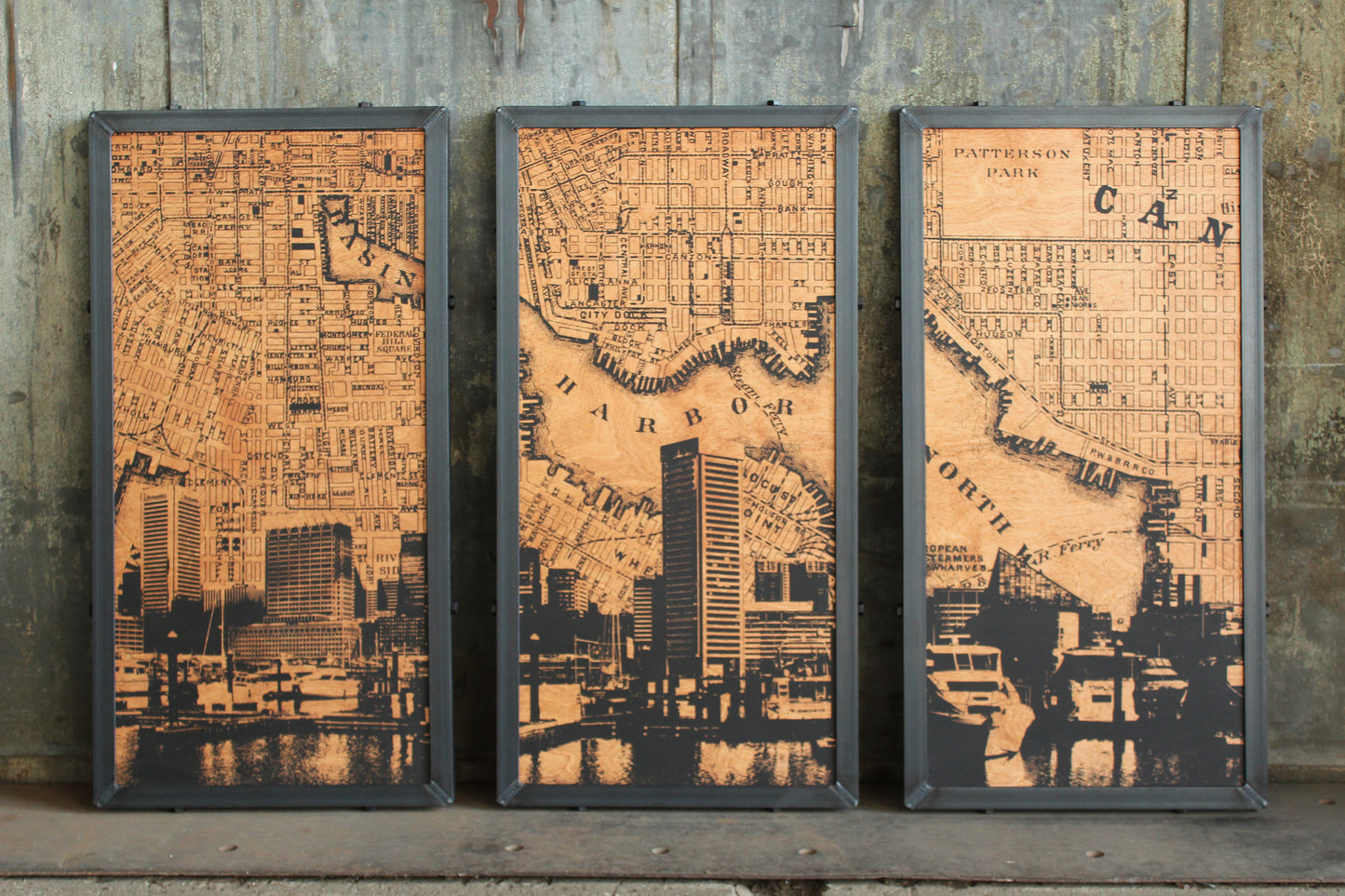 Baltimore City Map Triptych 15x30 ea.