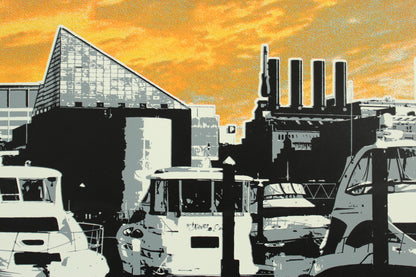 Baltimore Skyline Triptych Sunset, Baltimore, MD 15x30 ea.